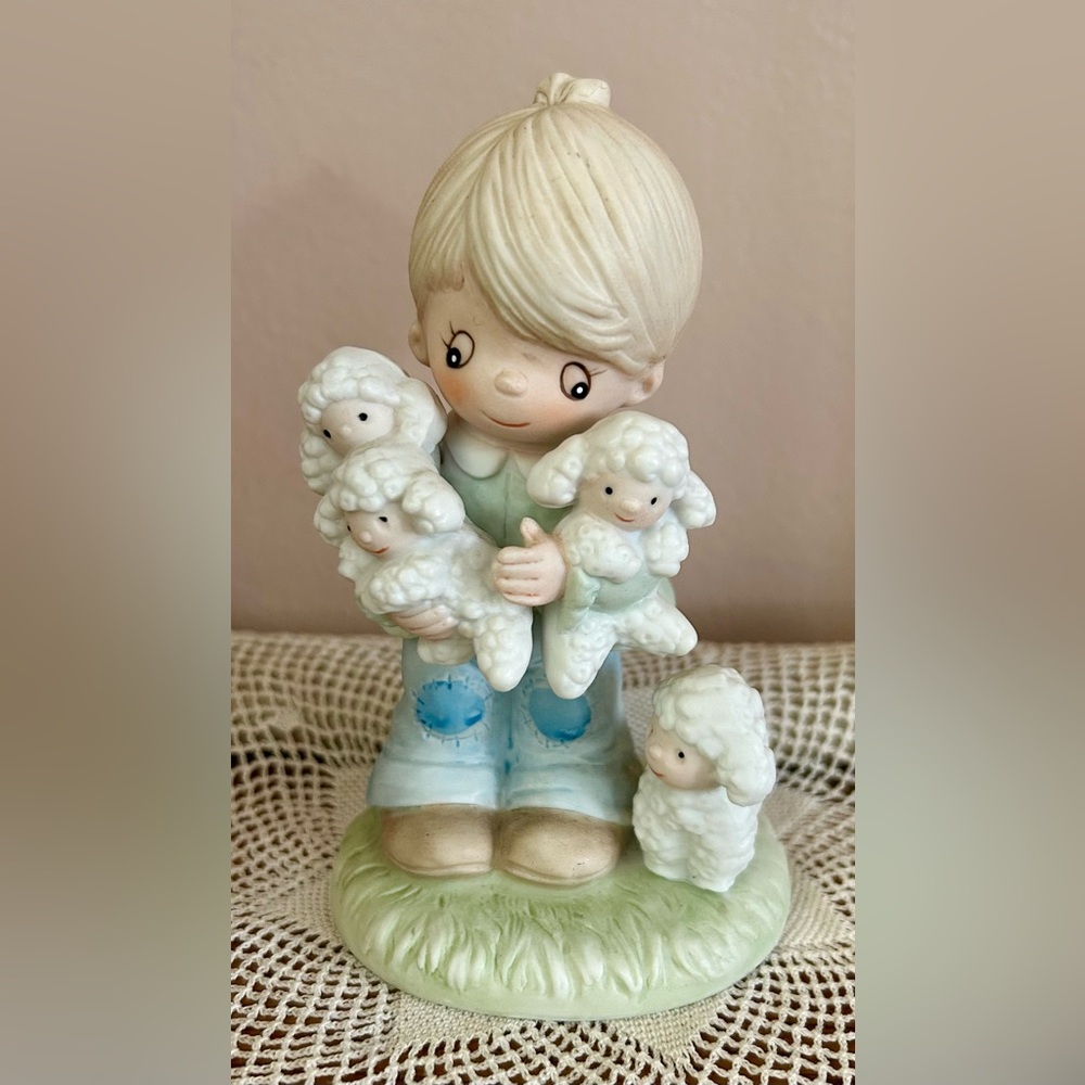 Vintage HOMCO Little Boy with Four Lambs Figurine